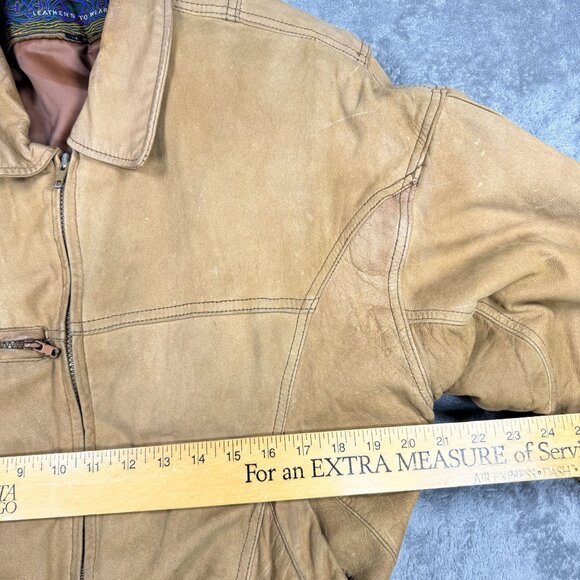 Vintage Miropa Leather Bomber Jacket Tan Distressed 90s Retro Moto Style Mens M - Picture 13 of 13
